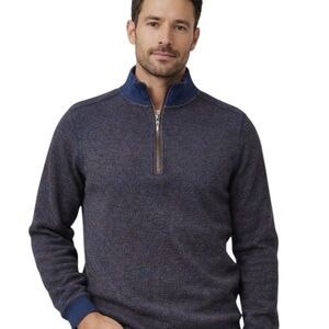 Robert Graham Textured Knit 1/4 Zip Mock Neck Sweater Blue Brown Size S